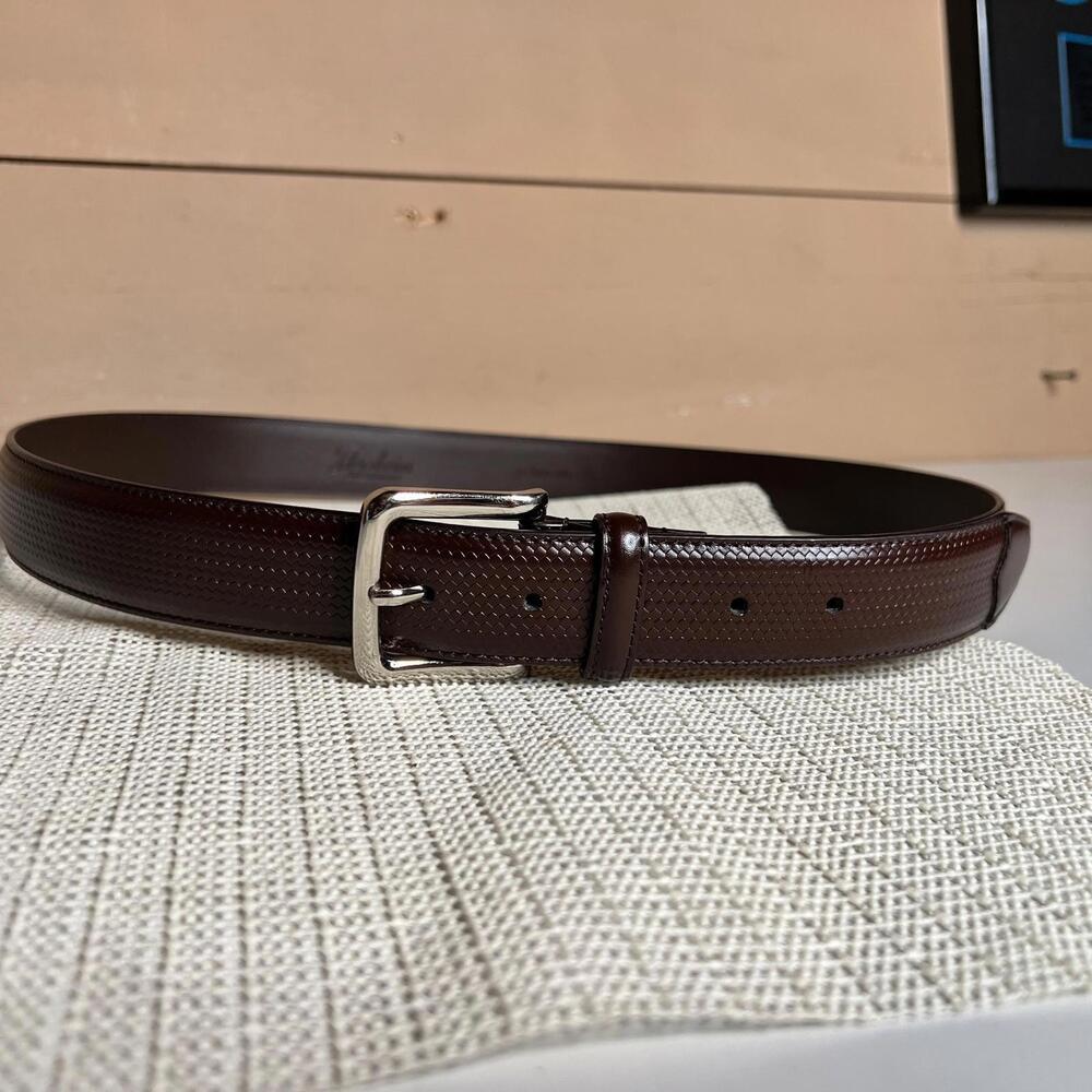 Florsheim Brown‎ Leather Belt Size 38 Men's Textured Genuine Leather